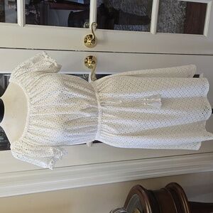 Speed Control White Eyelet Peasant Dress Elastic Tassel Tie Waist Puff Slv S NEW